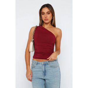 Lack Of Love One Shoulder Ruched Side Top Wine Women's Size Medium BNWT